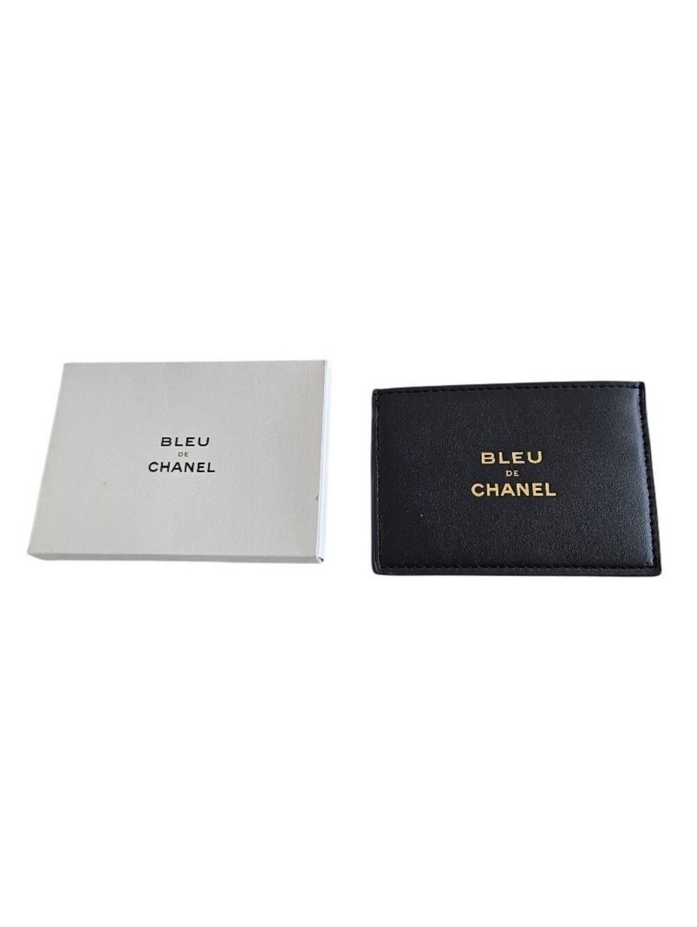 CHANEL Bleu de Men's Chanel Black Faux  Leather Card Holder with Gold Logo